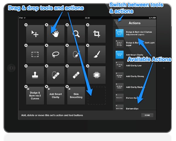 Adding tools and actions to a custom set in Adobe Nav