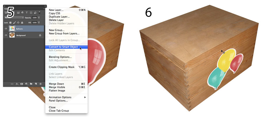 An image showing the layer being converted to a Smart Object and applied the box as before