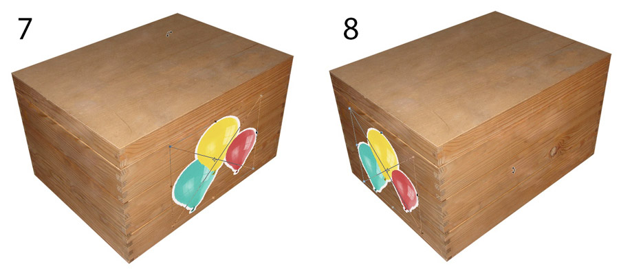 An image showing how returning to a transformed Smart Object retains the shape of the bounding box