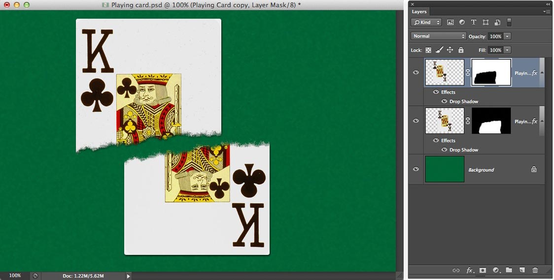 Image showing one half of the playing card offset from the other to accent the effect