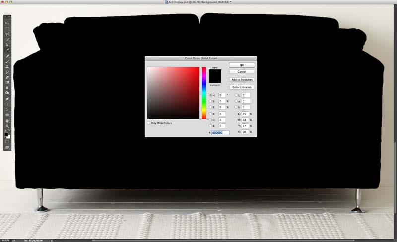 Image showing the default result of adding a Color Fill layer to the image